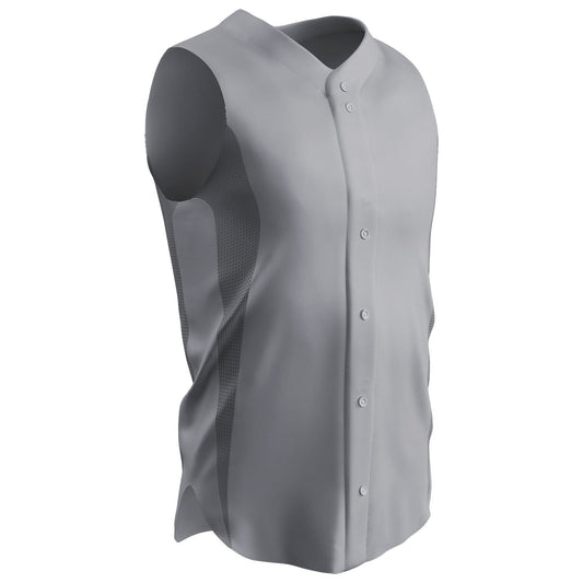 Double Knit Sleeveless Button Down Baseball Jersey GREY BODY