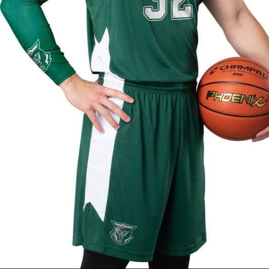 Men's Custom Basketball Shorts, 2 color Contrast Mesh Side Panel, Customized Name and Number on Left Leg, Coordinate with a Matching Jersey