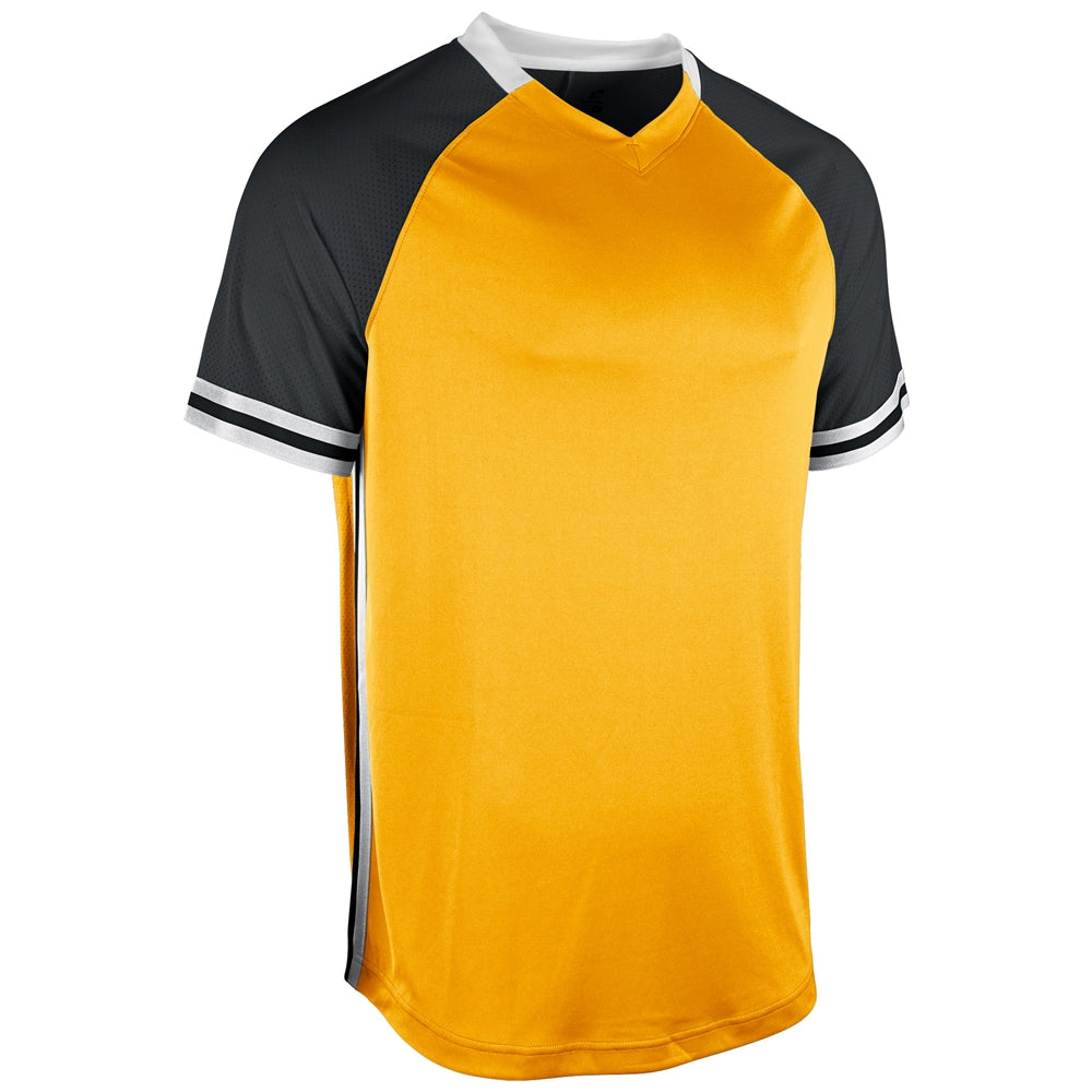 Gold Black and white v-neck baseball jersey with stripes
