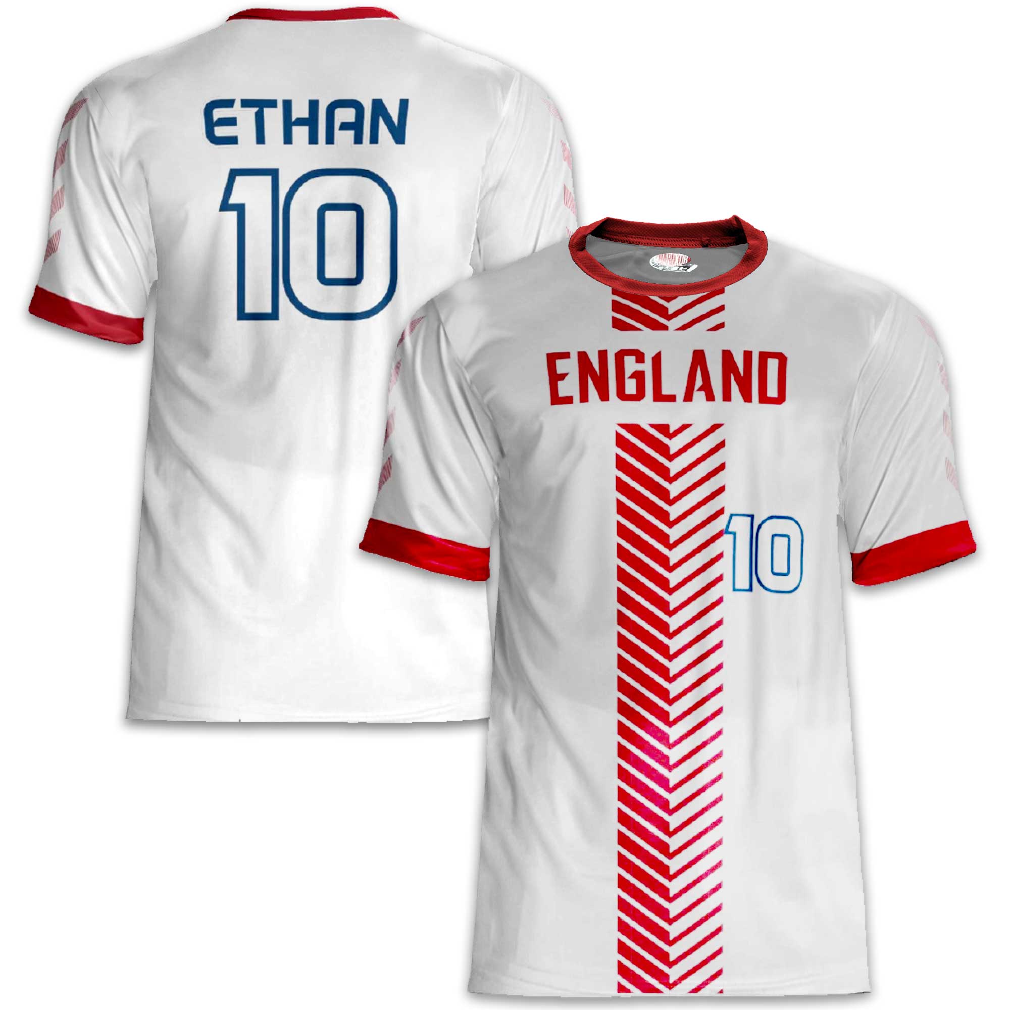 Custom England Soccer Jersey – White Red Edition – Pro Look – Personalized Name and Number
