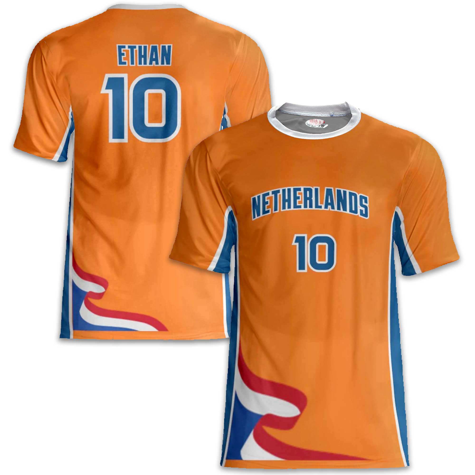 Custom Netherlands Soccer Jersey – Orange White Royal Edition – Pro Look – Personalized Name and Number