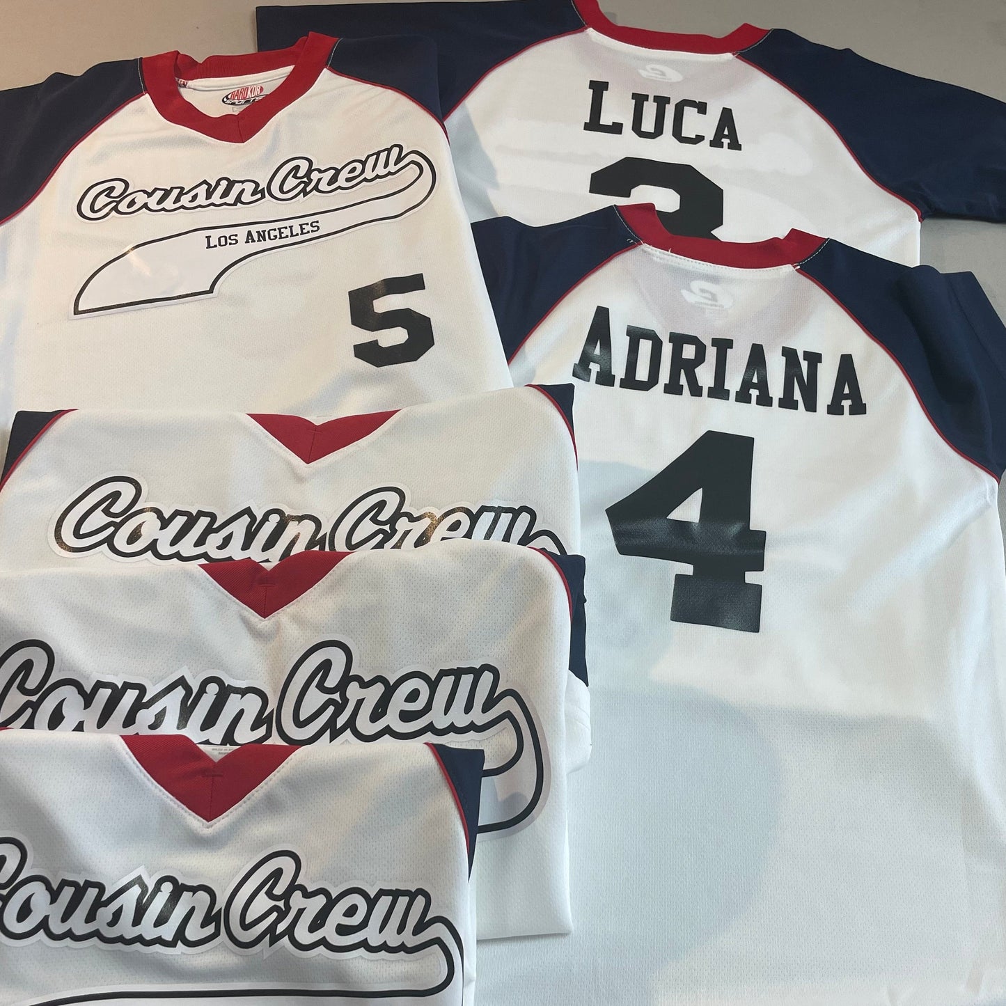 Name in Tail Color Baseball Text Logo V-Neck Custom Baseball Jersey Customized, Player Names and Numbers, Economical Printed in USA