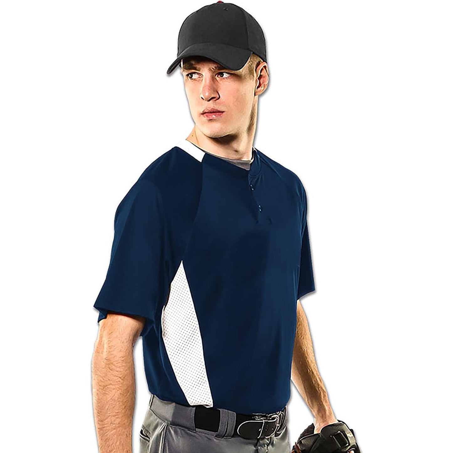 Clean-Up 2-Button 2-Color Moisture Wicking Baseball Sport Jersey, Adult