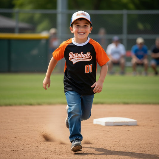 Classic Color‑Block Baseball Jersey with Modern Script – Black / Orange / White