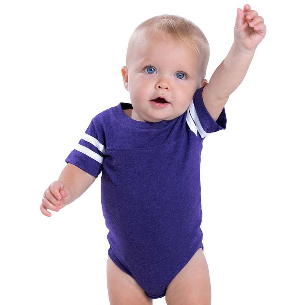 Custom Infant Football Body Suit- Vintage Sleeve stripe with Name and number on the front and back