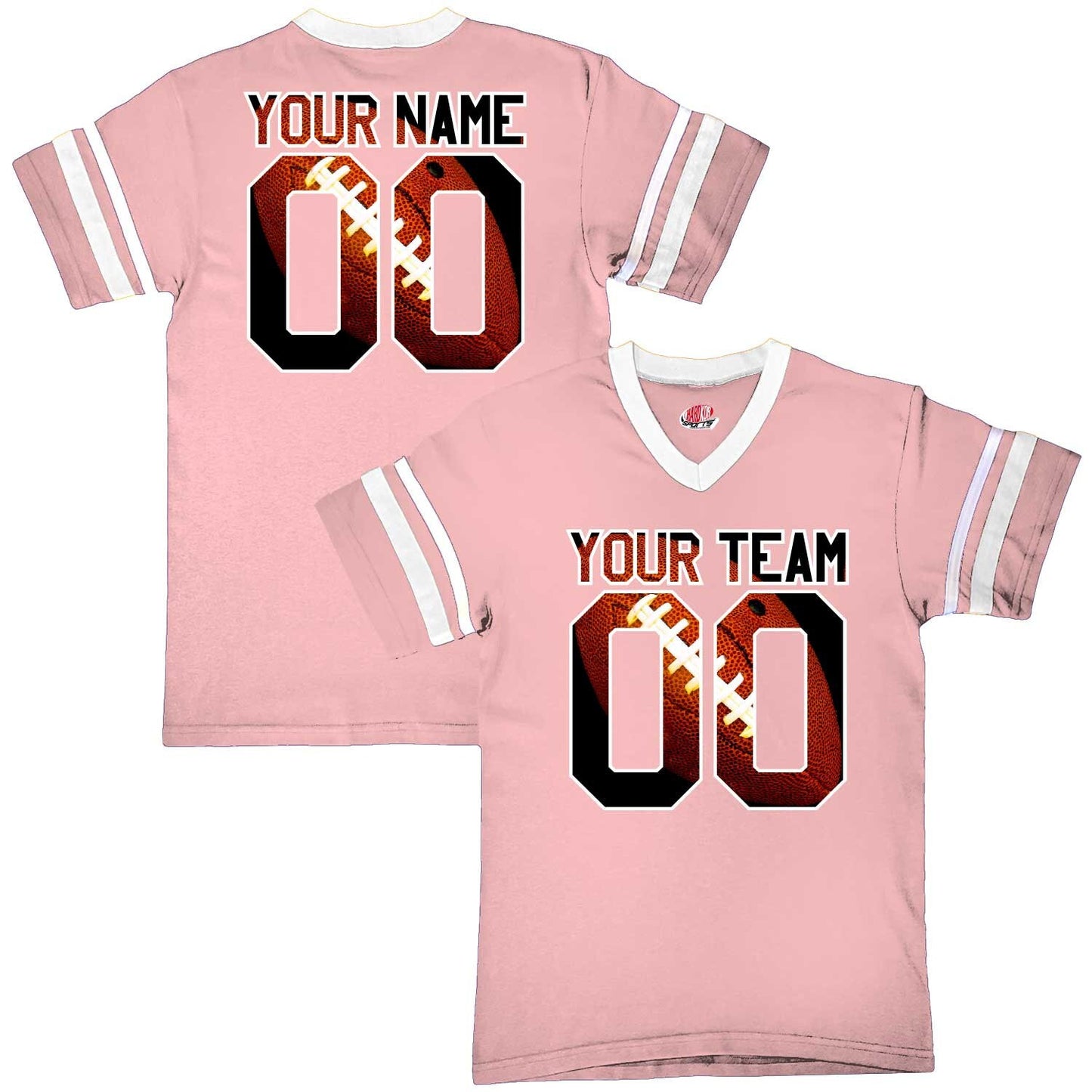 Stripe Sleeve Fan Wear Custom Football Jerseys with Classy Football Print Design - includes Your Names and Numbers.