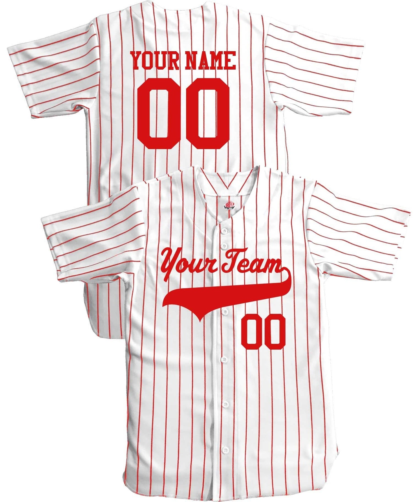 DIY Birthday Boy, Mom, Step Mom, Custom Pinstriped Baseball Jersey| Full Button Down, White with Scarlet Red Pinstripes Personalized Jersey