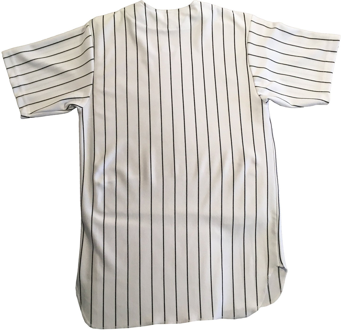 Custom Pinstriped Baseball Jersey| Full Button Down, White with VERY DARK Navy Blue Pinstripes Personalized Jersey with Team, Player, Number