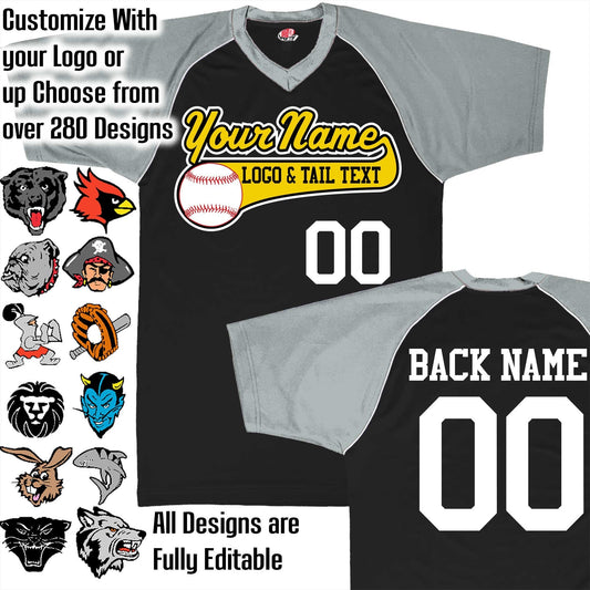 Black, Grey and White Piping Custom Baseball Jersey with Your Team, Player Name and Numbers Custom Baseball Logo