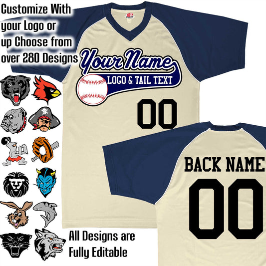 Vegas Gold, Navy Blue and White Piping Custom Baseball Jersey with Your Team, Player Name and Numbers Custom Baseball Logo