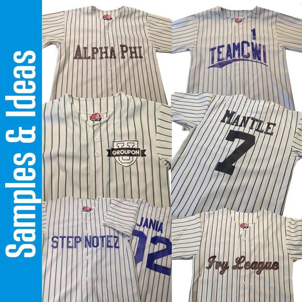 Personalized Pinstriped Baseball Jersey| Full Button Down, Grey with VERY Navy Blue Pinstripes Personalized Jersey w/Team, Player, Numbers