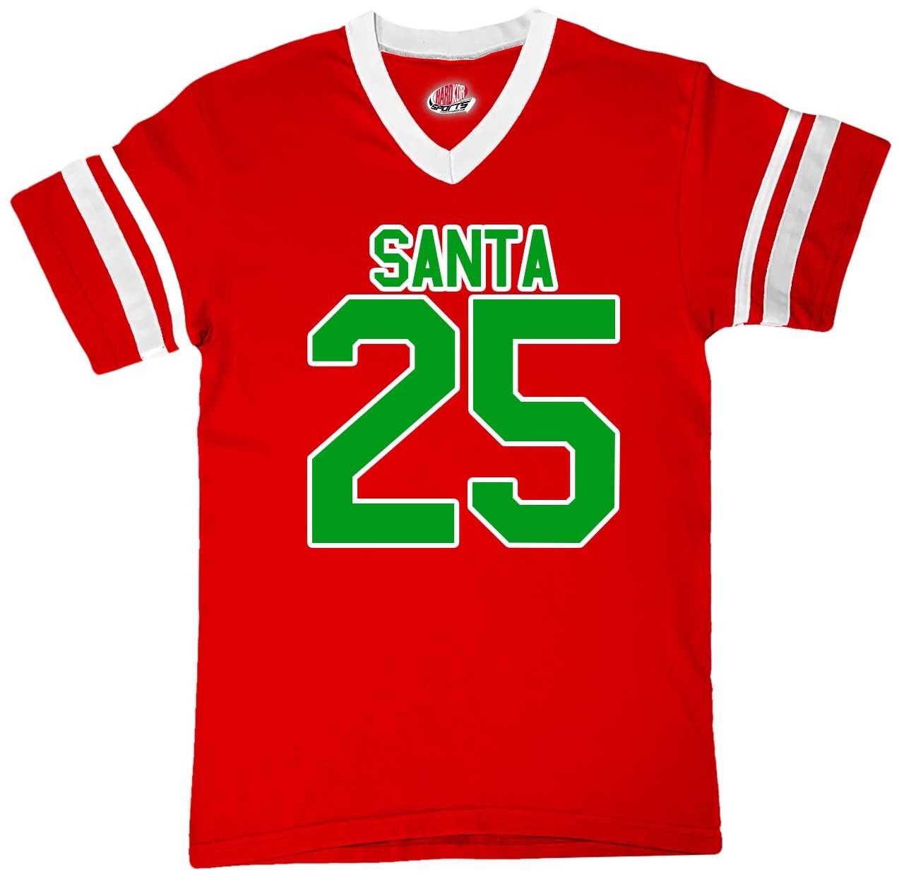 Red Christmas Football Jersey Santa Claus December 25 X-Mas or Kringle Personalized With Your Numbers and Name on the Back