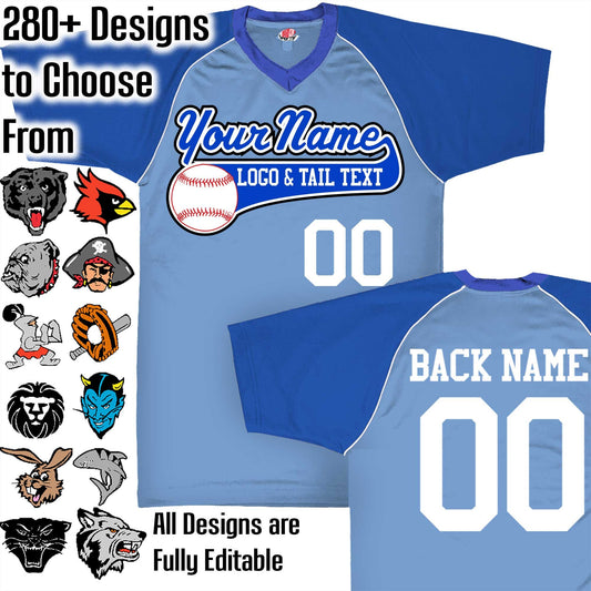 Light Blue, Royal Blue and White Custom Baseball Jersey with Your Team, Player Name and Numbers Custom Baseball Logo
