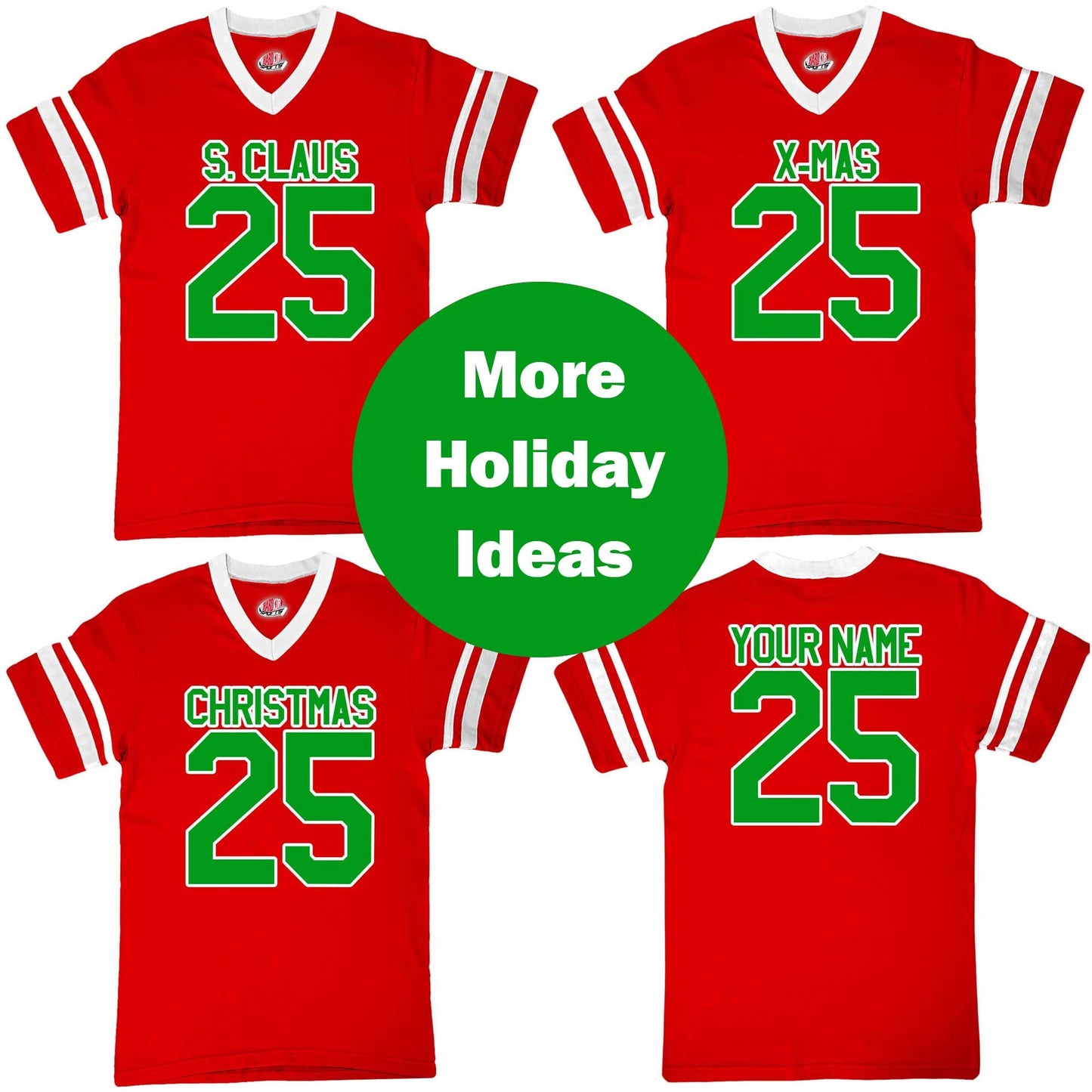 Red Christmas Football Jersey Santa Claus December 25 X-Mas or Kringle Personalized With Your Numbers and Name on the Back