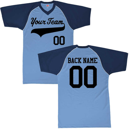 V-Neck Customized Baseball Jersey 2 Color Trim | Orange, Black, Grey, Light Blue, Vegas Gold, White or Green | Team, Player Name, Numbers
