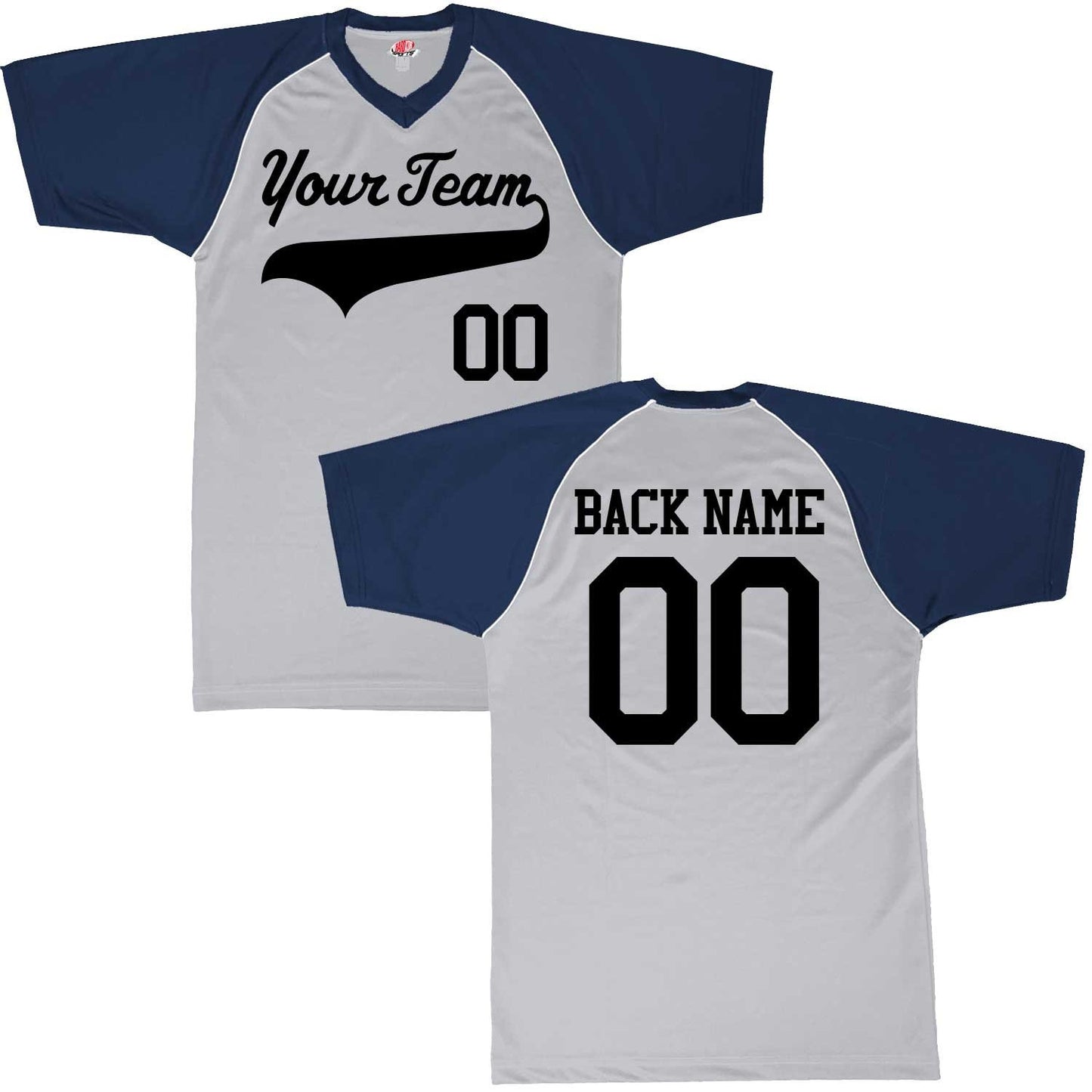 V-Neck Customized Baseball Jersey 2 Color Trim | Orange, Black, Grey, Light Blue, Vegas Gold, White or Green | Team, Player Name, Numbers