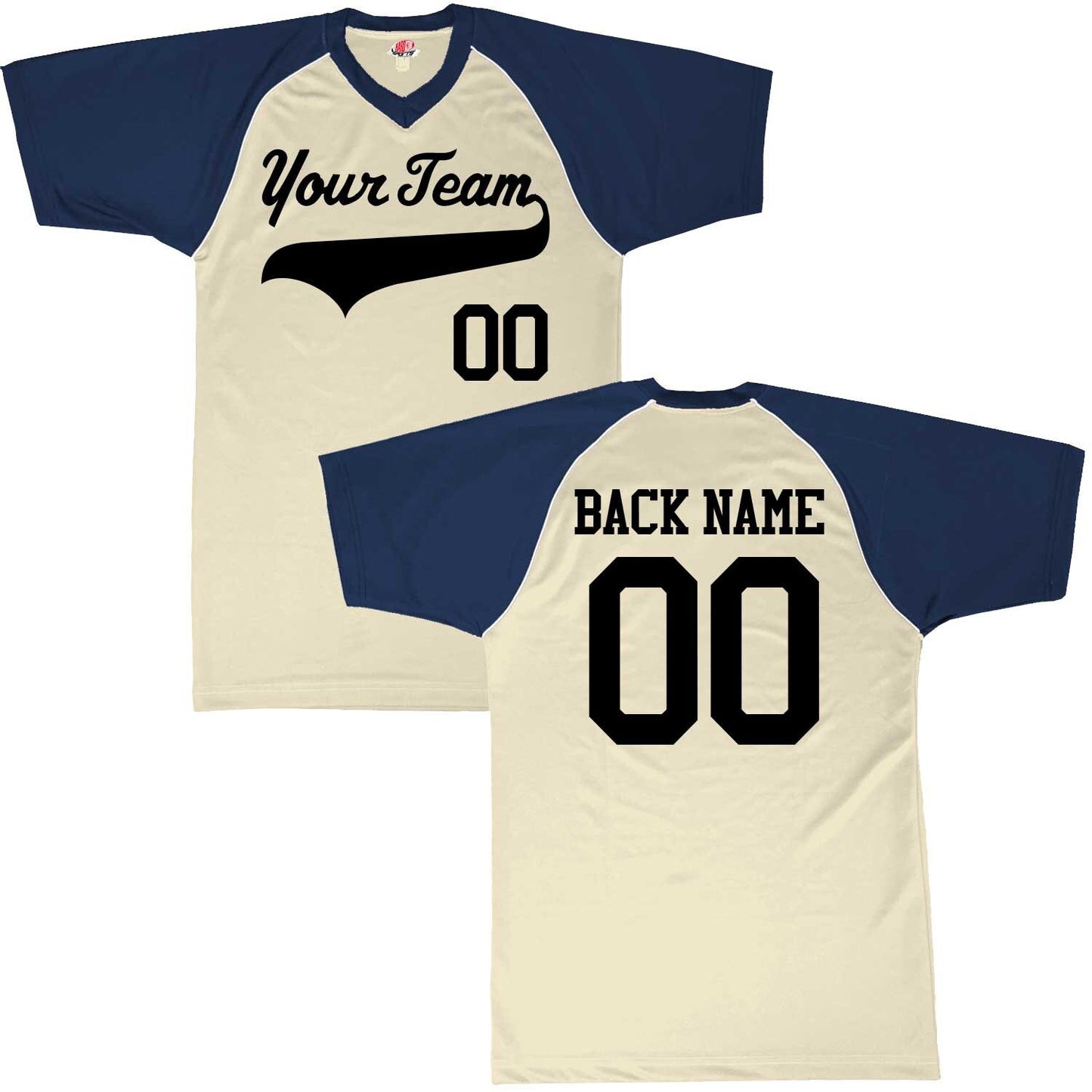V-Neck Customized Baseball Jersey 2 Color Trim | Orange, Black, Grey, Light Blue, Vegas Gold, White or Green | Team, Player Name, Numbers