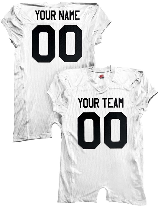 Custom Collegiate Fit Football Jersey | Scarlet Red, White, Royal Blue, Navy or Black Spandex Mesh and Dazzle | Name, Player Name Numbers