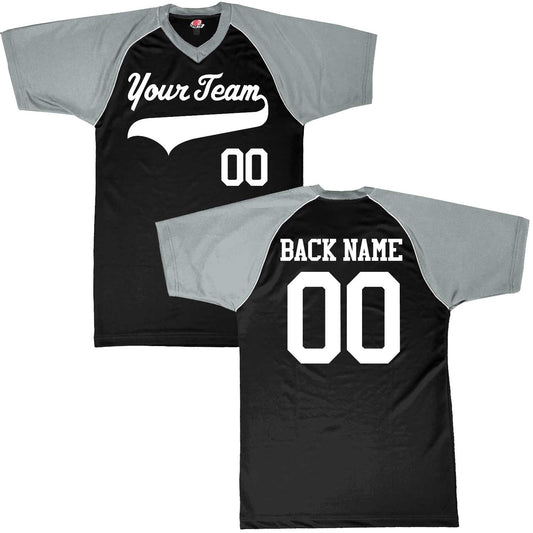 V-Neck Customized Baseball Jersey 2 Color Trim | Orange, Black, Grey, Light Blue, Vegas Gold, White or Green | Team, Player Name, Numbers