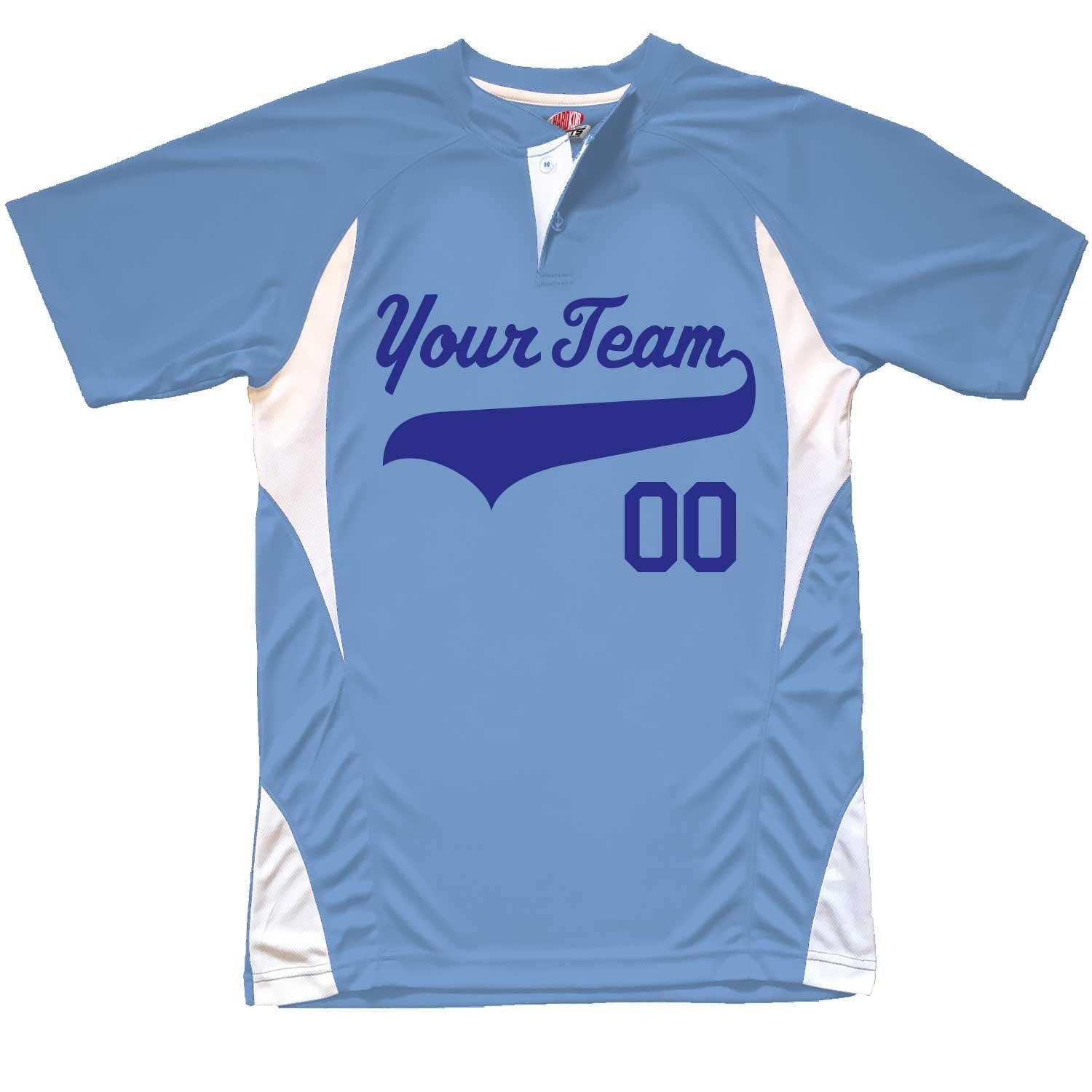 Button Custom Baseball Jersey Team name in a Baseball Swoosh
