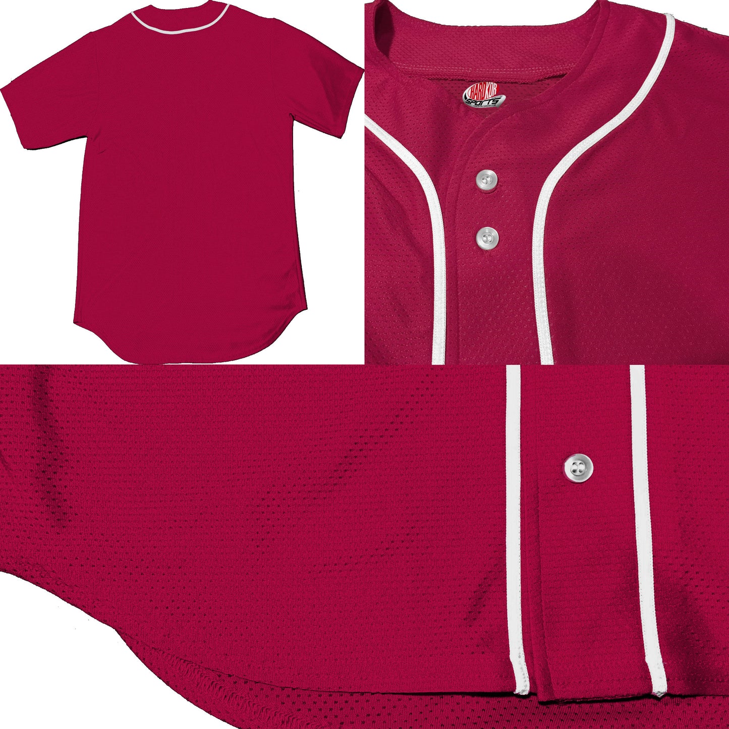 Cardinal Red Baseball Jersey with White Braid Personalized with Team Baseball Logo with Tail, Player Name and Numbers
