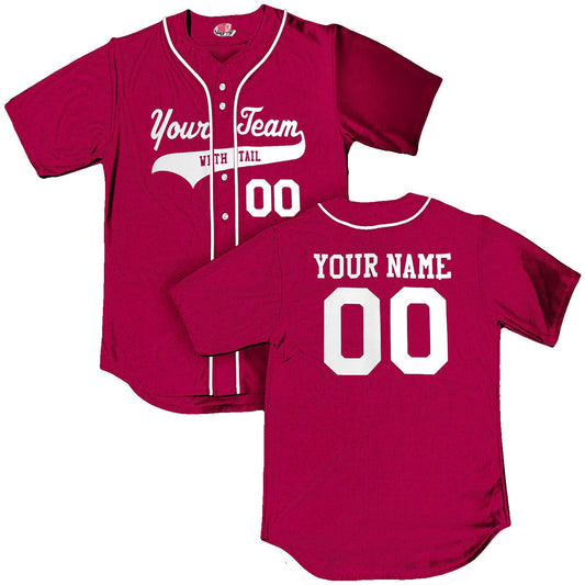 Cardinal Red Baseball Jersey with White Braid Personalized with Team Baseball Logo with Tail, Player Name and Numbers