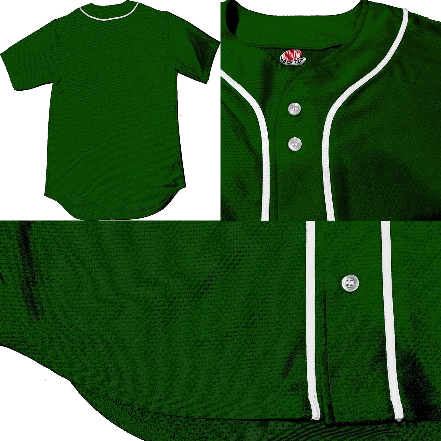 Dark Forest Green with White Piping | Customized Baseball Jersey Logo | Full Button Down | Design with your Team, Player, Numbers