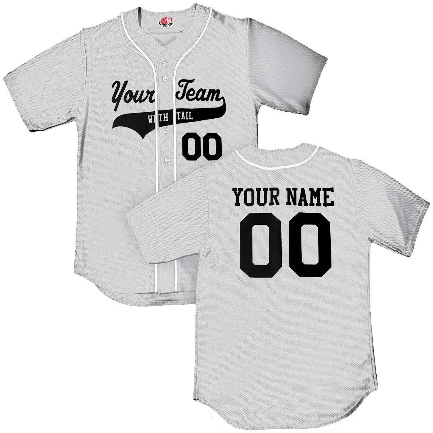 Custom Light Grey with White Piping | Customized Baseball Jersey Logo | Full Button Down | Design with your Team, Player, Numbers