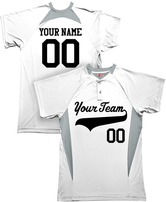 Two Button Side Angle Custom Baseball Jersey With Your Team as a Custom Baseball Logo Plus Player names and numbers
