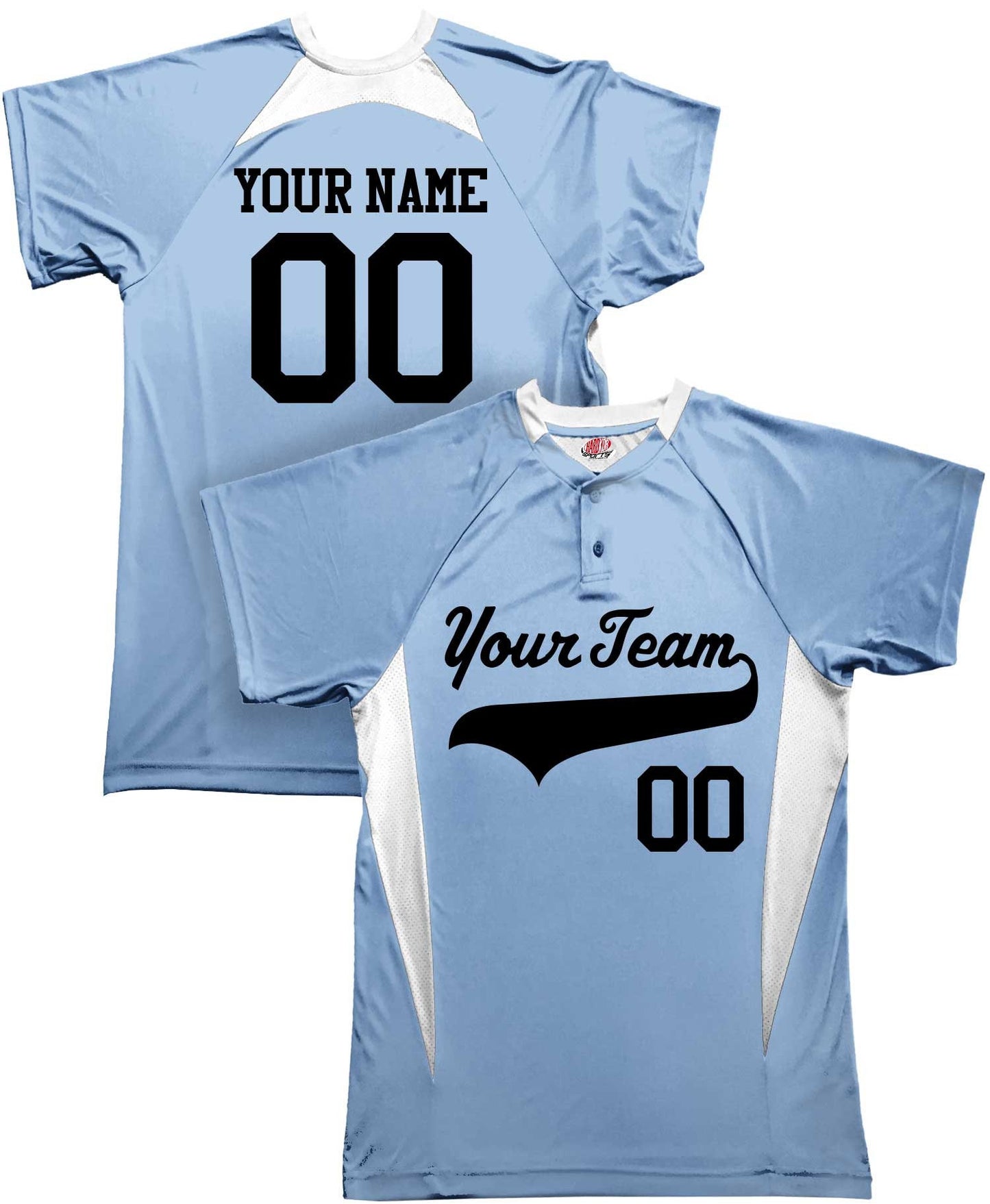 Two Button Side Angle Custom Baseball Jersey With Your Team as a Custom Baseball Logo Plus Player names and numbers