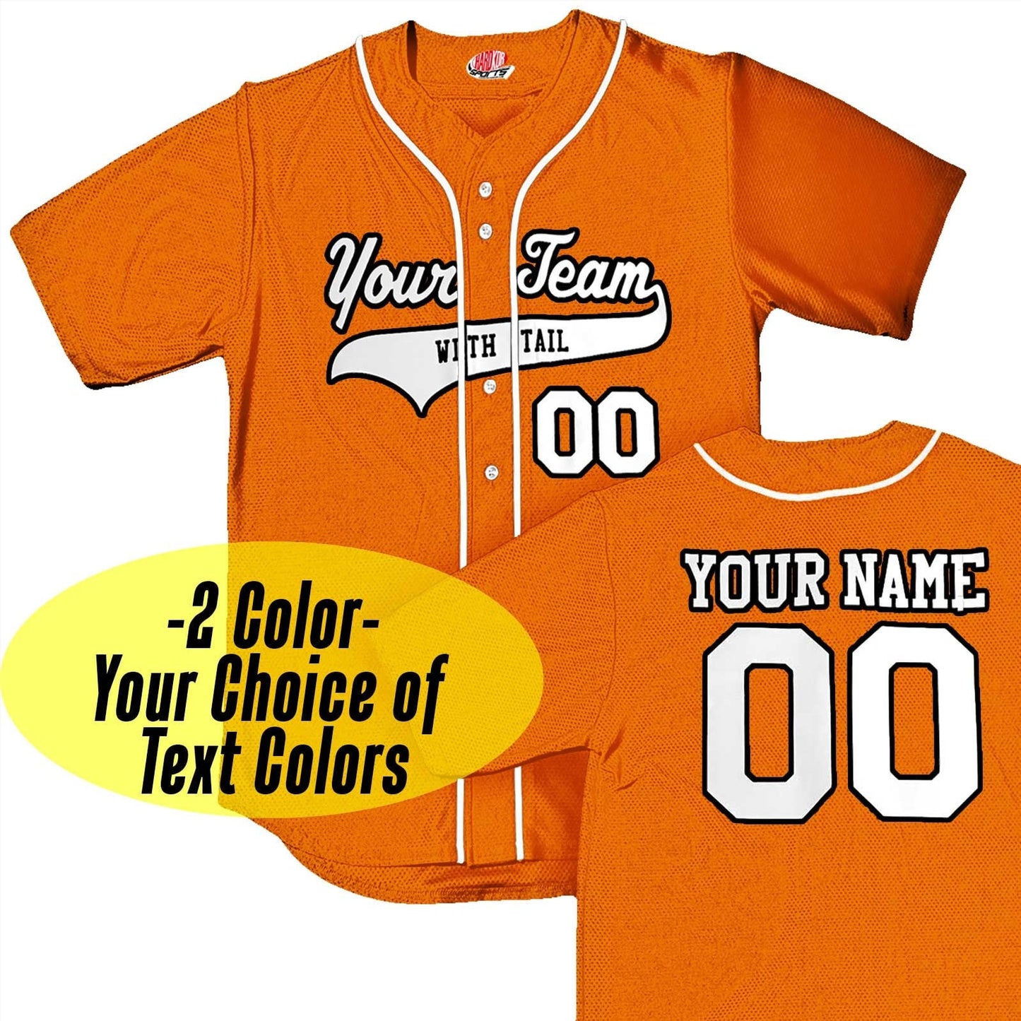 Custom Orange Baseball Jersey with White Piping. Personalized with Your Team as a Baseball Logo, Player Name and Numbers
