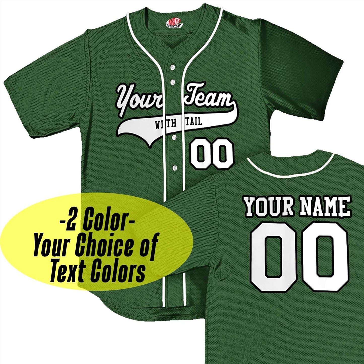 Dark Forest Green with White Piping | Customized Baseball Jersey Logo | Full Button Down | Design with your Team, Player, Numbers