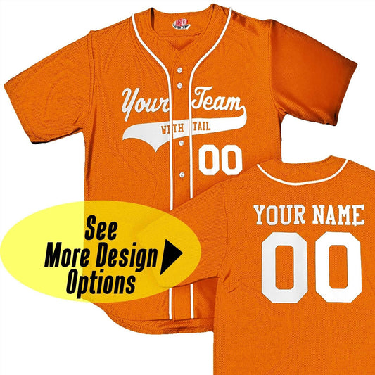 Custom Orange Baseball Jersey with White Piping. Personalized with Your Team as a Baseball Logo, Player Name and Numbers