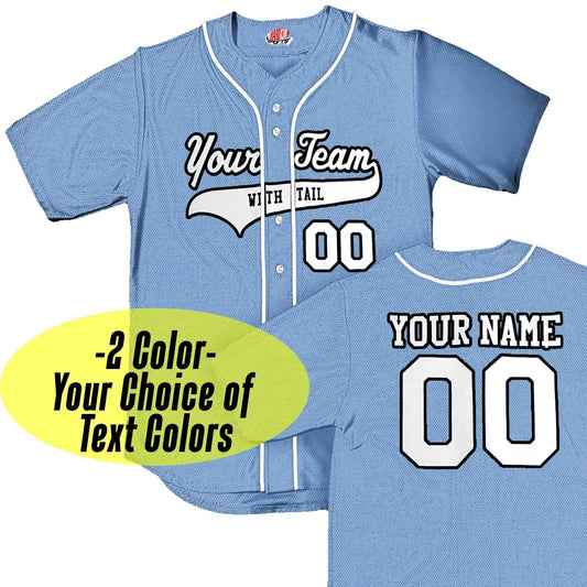 Personalized Light Blue Baseball Jersey with White Piping | Customized Baseball Jersey Logo | Full Button Down | Your Team, Player, Numbers