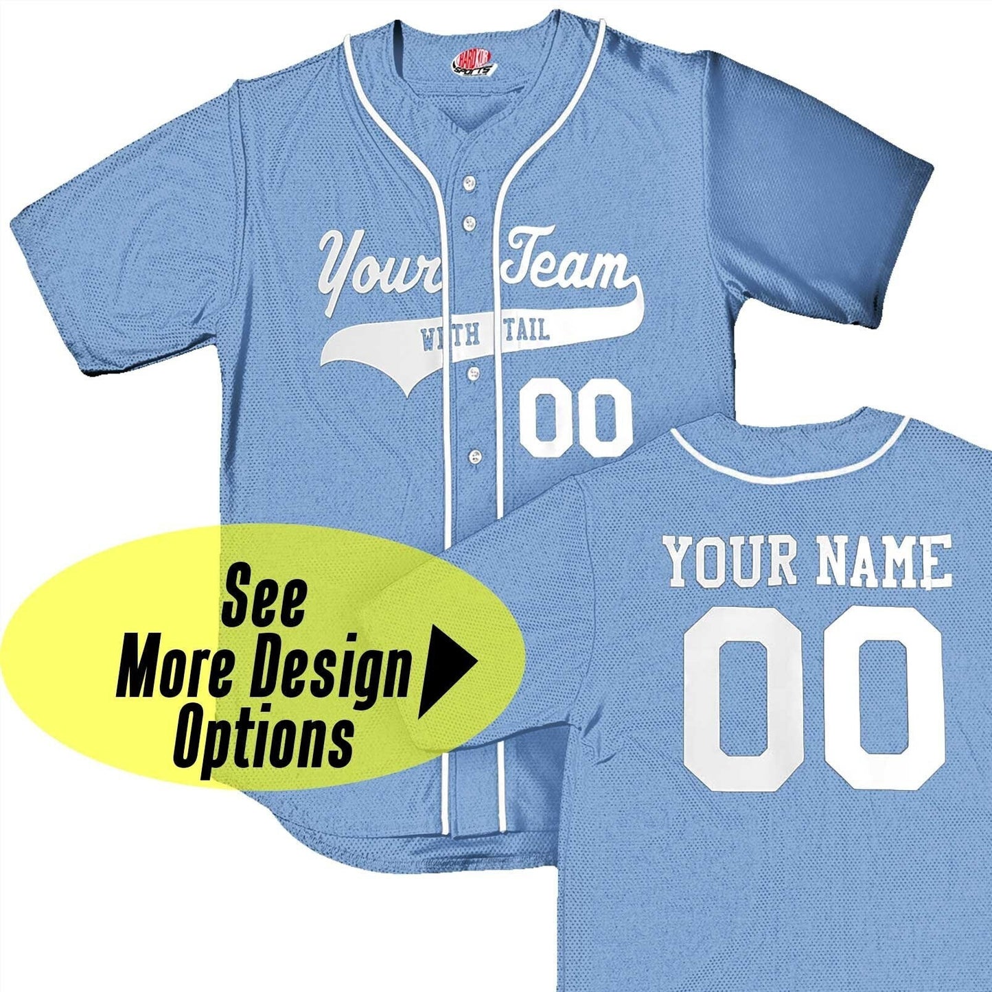 Personalized Light Blue Baseball Jersey with White Piping | Customized Baseball Jersey Logo | Full Button Down | Your Team, Player, Numbers