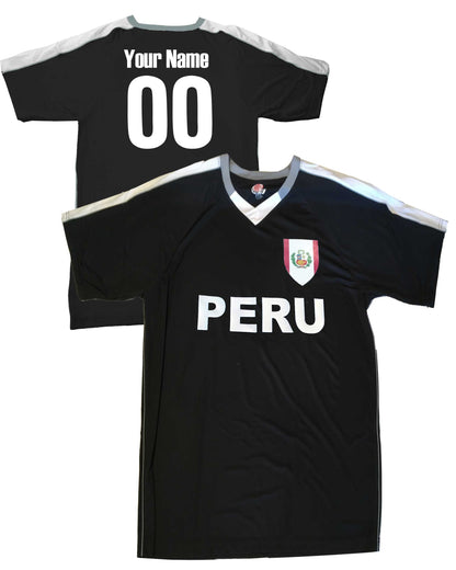 Custom Peru Soccer Jersey with Peruvian Flag Shield Design | Personalized with Your Name and Number in Your choice of colors