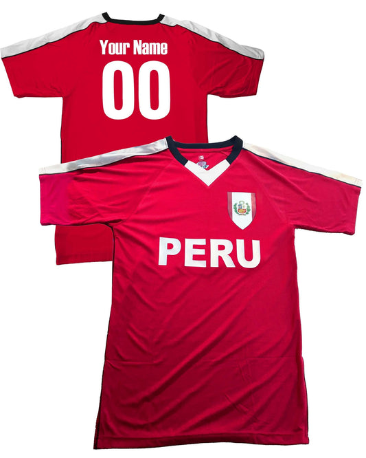 Custom Peru Soccer Jersey with Peruvian Flag Shield Design | Personalized with Your Name and Number in Your choice of colors