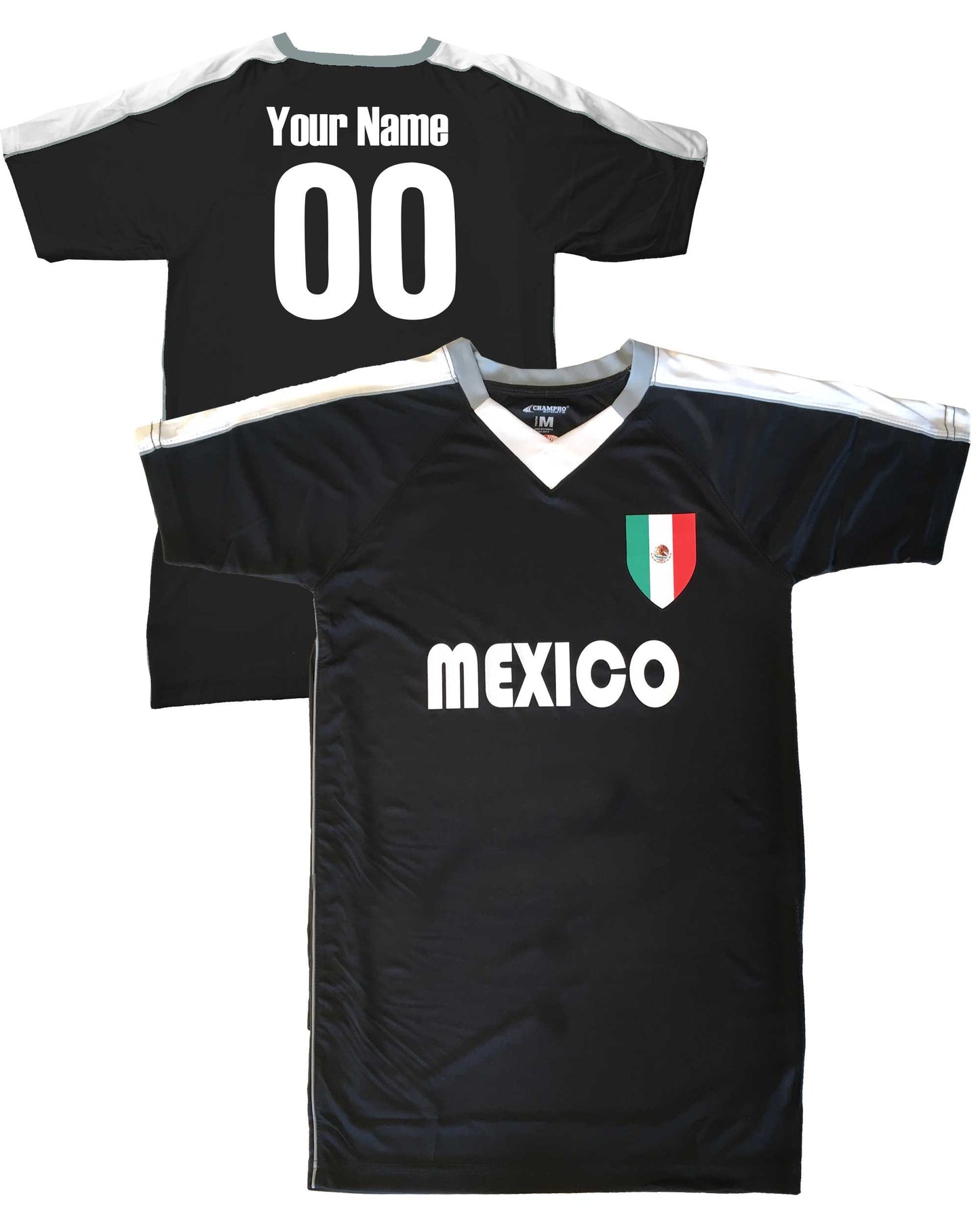 Custom Mexico Soccer Jersey with Mexican Flag Shield Design | Personalized with Your Name and Number in Your choice of colors
