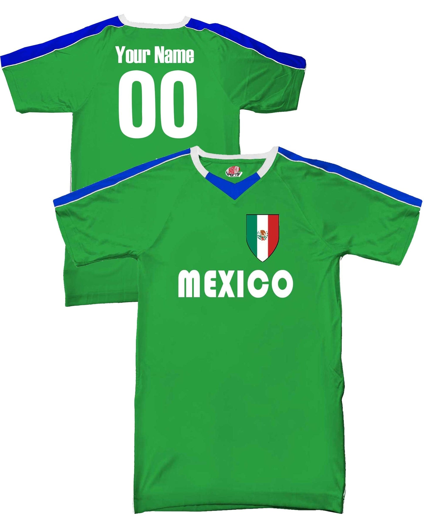 Custom Mexico Soccer Jersey with Mexican Flag Shield Design | Personalized with Your Name and Number in Your choice of colors