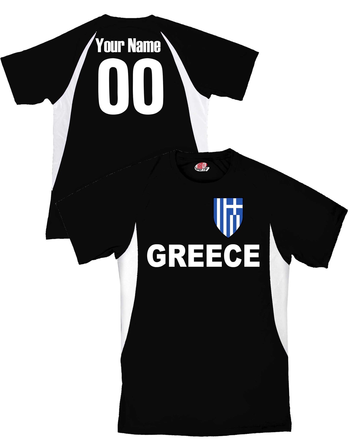 Custom Greece Soccer Jersey with Grecian Flag Shield Design | Personalized with Your Name and Number in Your choice of colors
