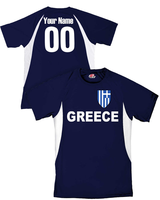 Custom Greece Soccer Jersey with Grecian Flag Shield Design | Personalized with Your Name and Number in Your choice of colors