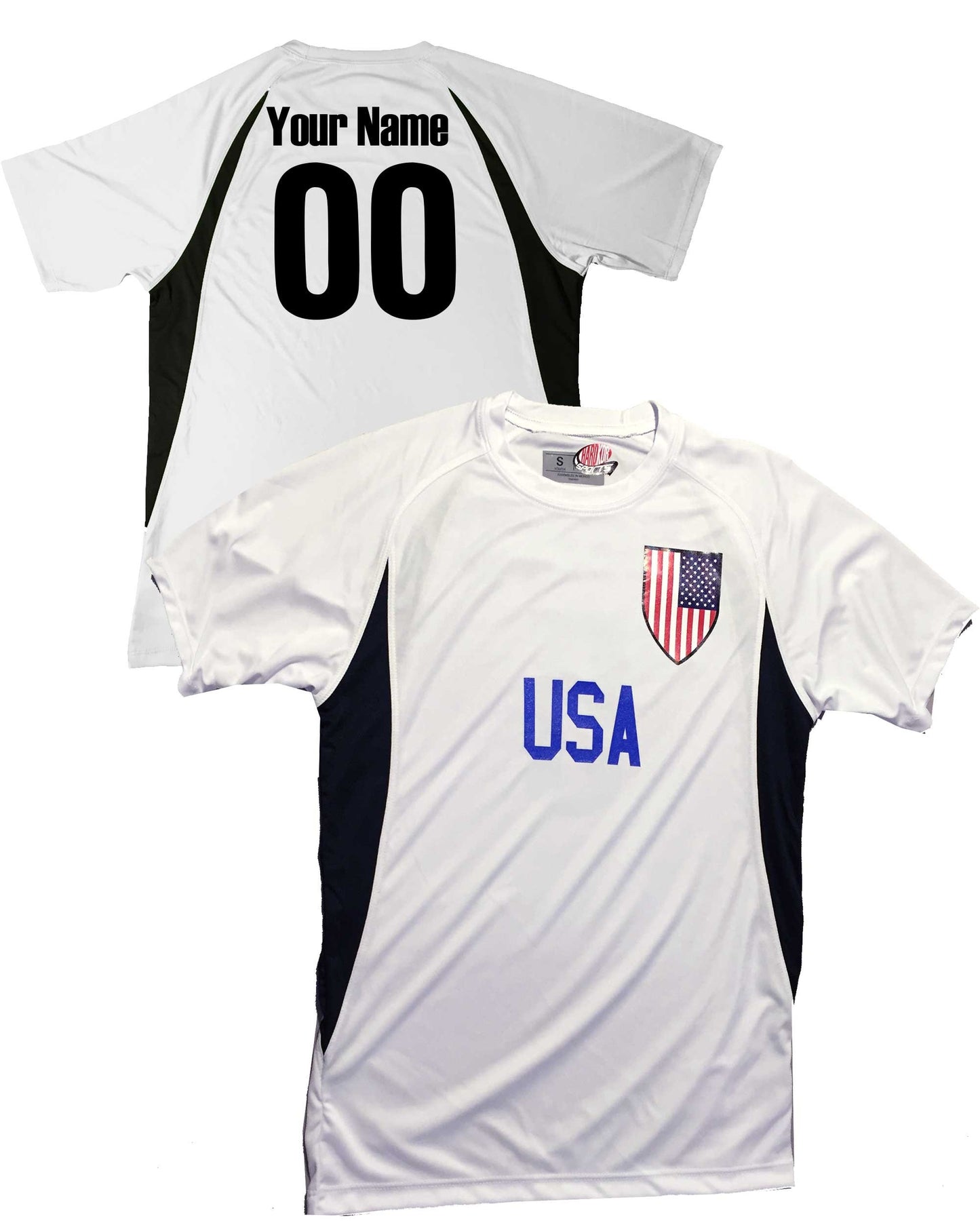 Custom USA Soccer Jersey with Shield Design Personalized with Your Names and Numbers in Your choice of Popular Colors