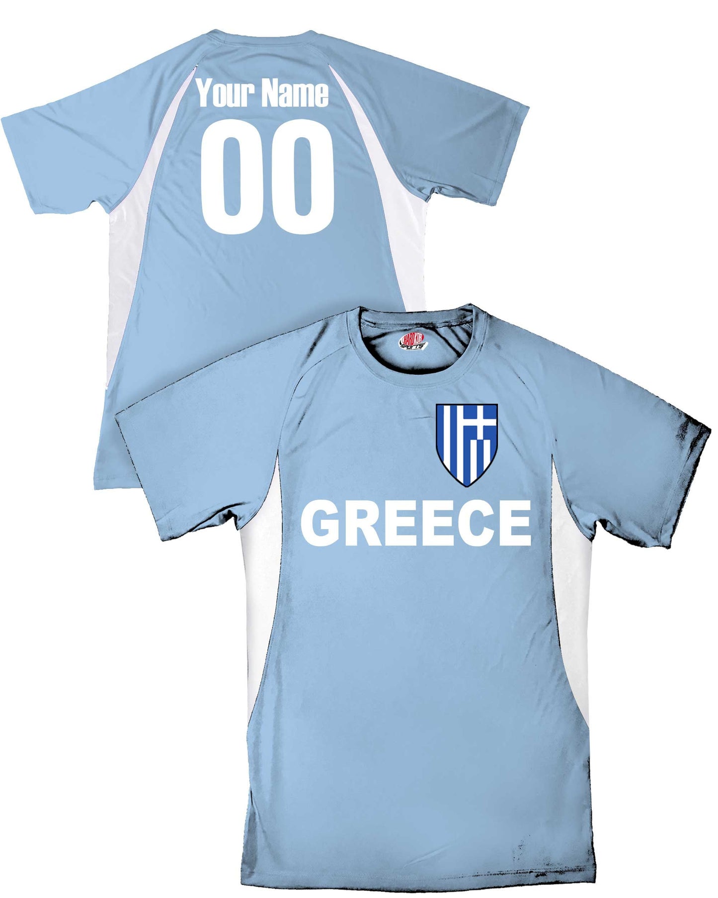 Custom Greece Soccer Jersey with Grecian Flag Shield Design | Personalized with Your Name and Number in Your choice of colors