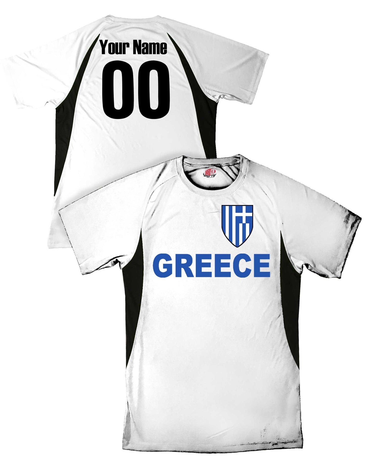 Custom Greece Soccer Jersey with Grecian Flag Shield Design | Personalized with Your Name and Number in Your choice of colors