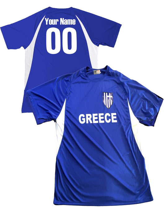 Custom Greece Soccer Jersey with Grecian Flag Shield Design | Personalized with Your Name and Number in Your choice of colors