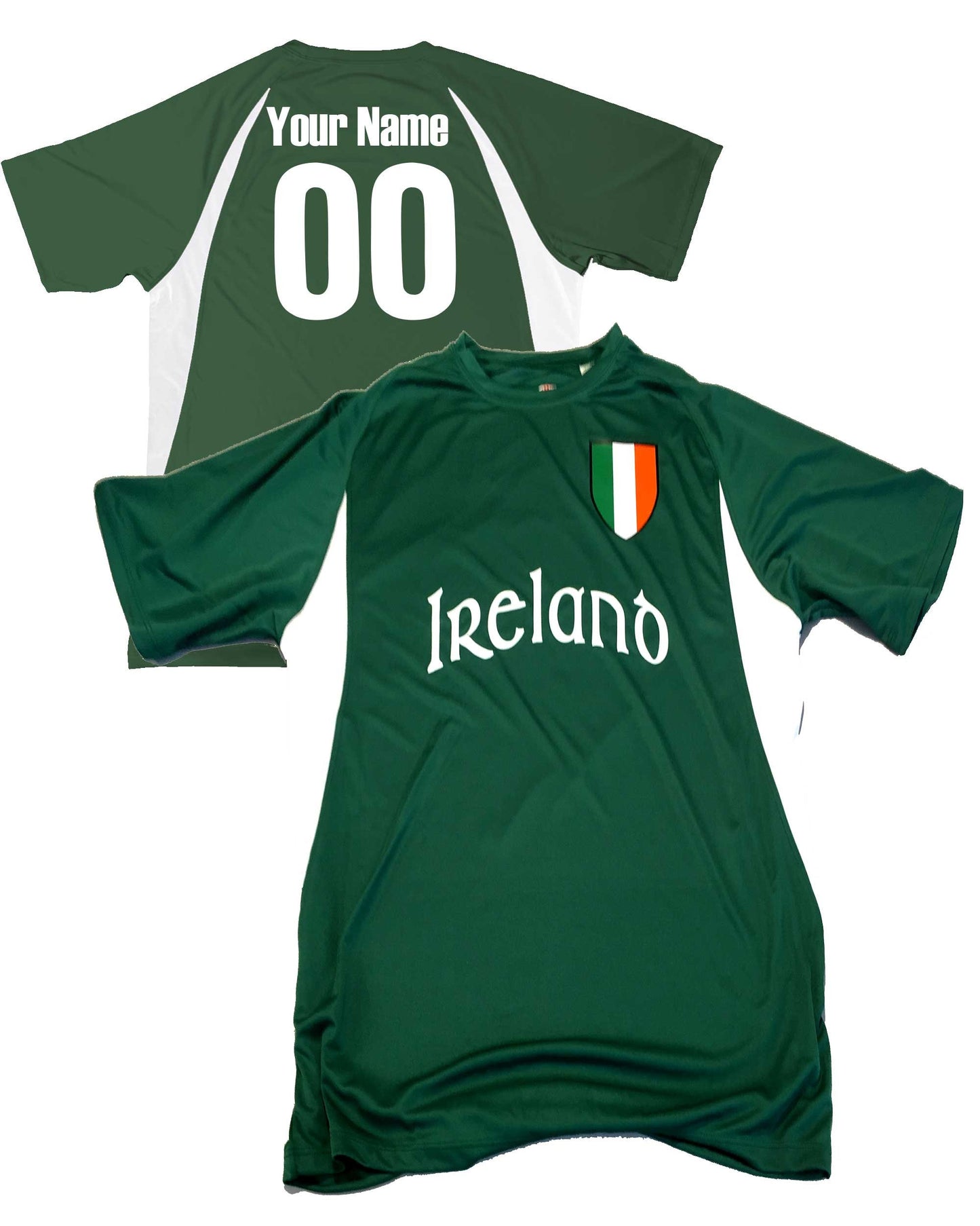 Custom Ireland Soccer Jersey with Irish Flag Shield Design | Personalized with Your Name and Number in Your choice of colors