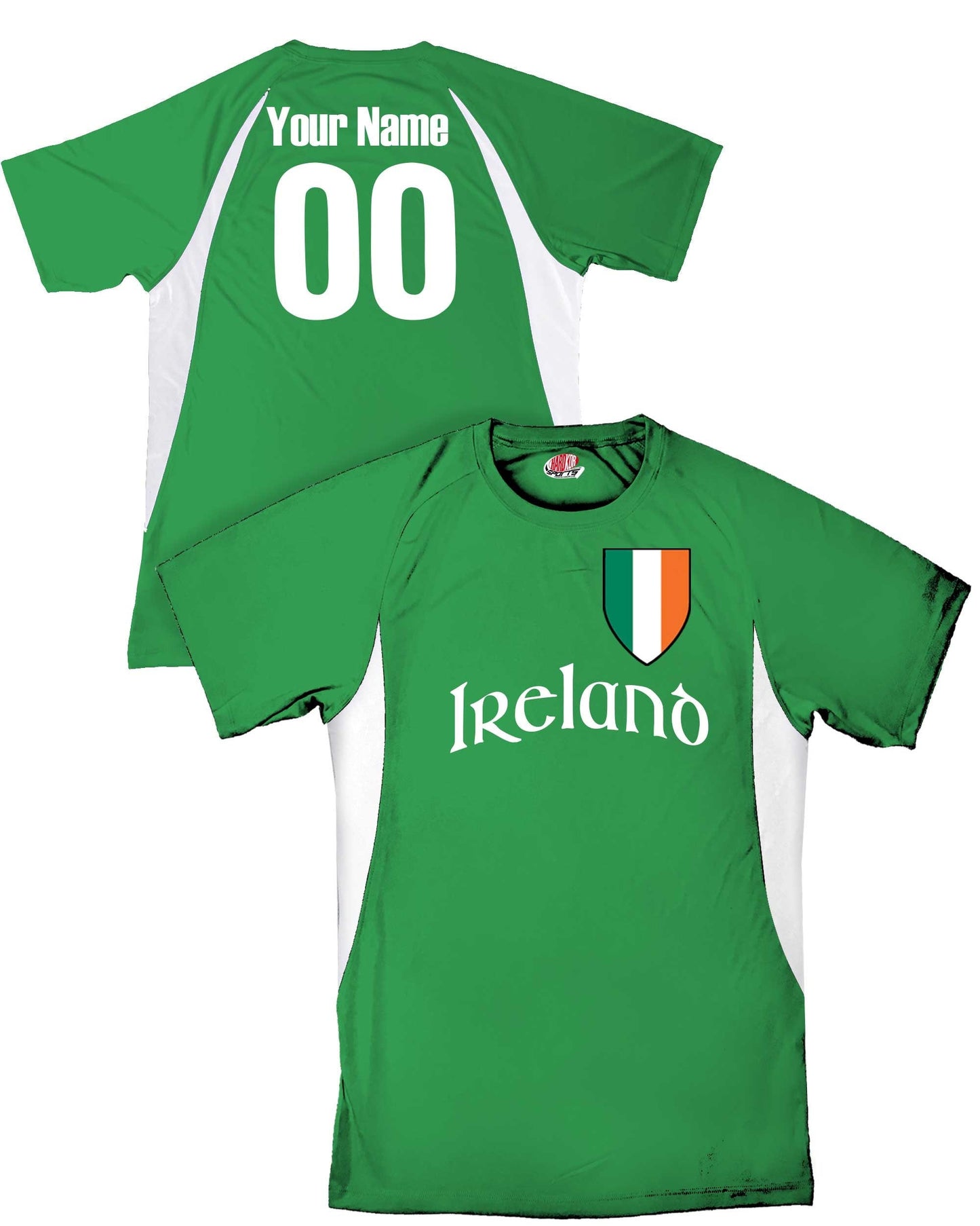 Custom Ireland Soccer Jersey with Irish Flag Shield Design | Personalized with Your Name and Number in Your choice of colors