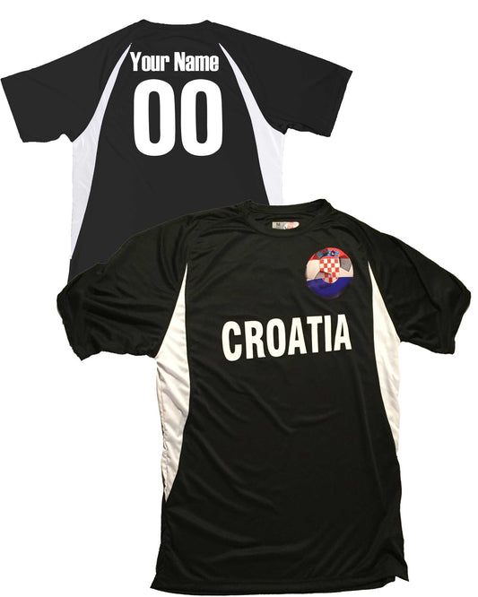 Croatia Soccer Jersey, Croatian Flag Soccer Ball Design, Customized with Your Names and Numbers in Your choice of Popular Colors