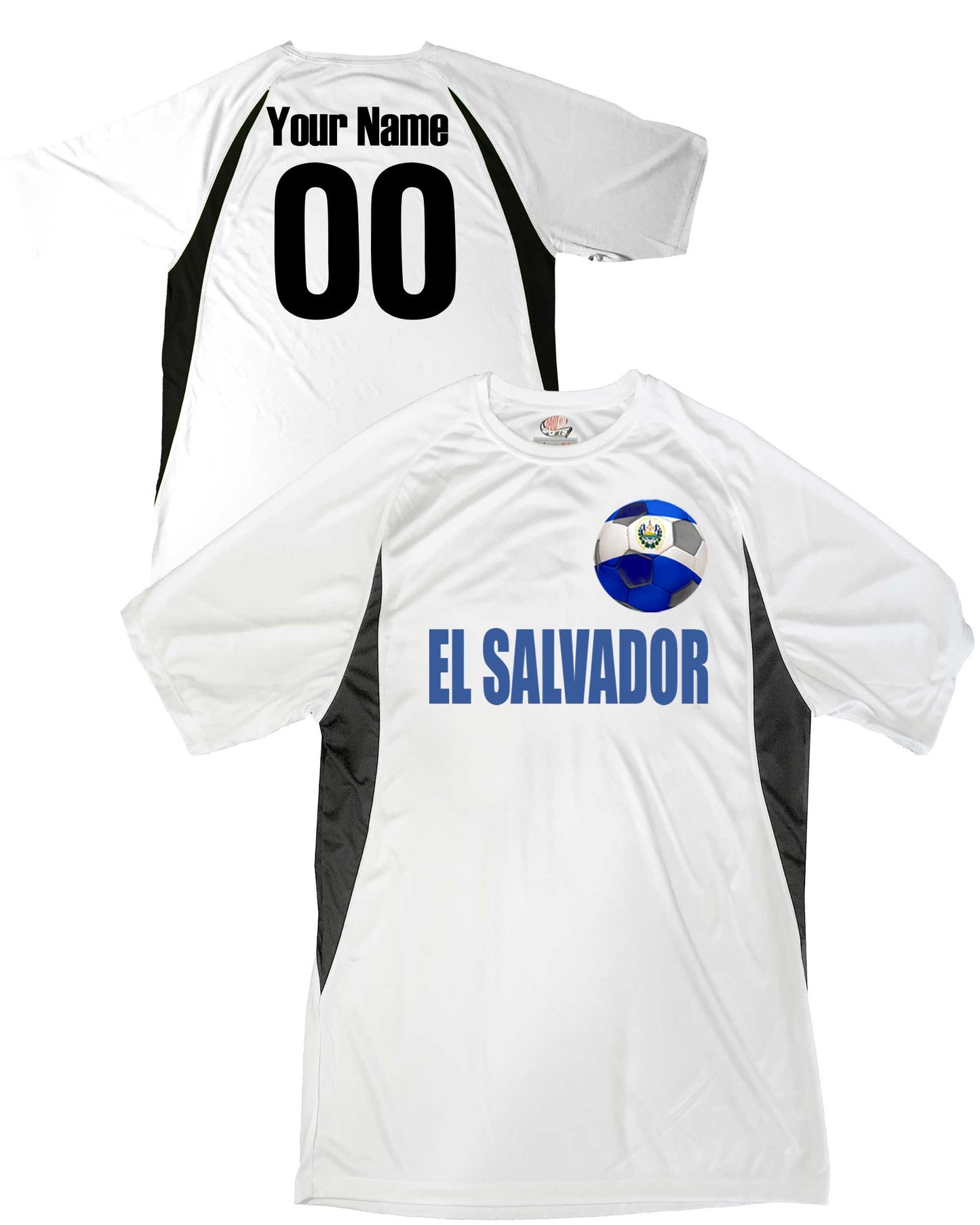 El Salvador Soccer Jersey El Salvadoran Shield Design Customized with Your Names and Numbers in Your choice of Popular Colors