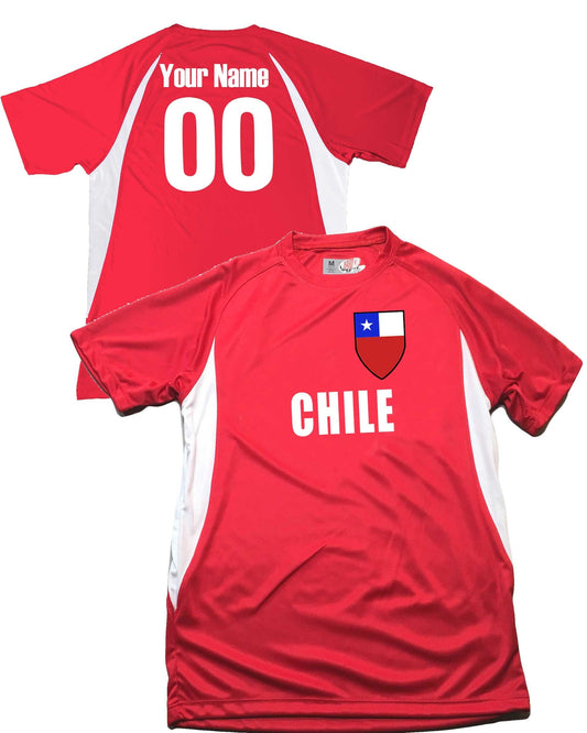 Chile Soccer Jersey Chilean Shield Design Customized with Your Names and Numbers in Your choice of Popular Colors